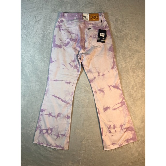 Lee Purple Tie Dye High Waist Crop Boot Cut Jeans 26 x 28 Raw Edge at Ankle - Picture 4 of 17